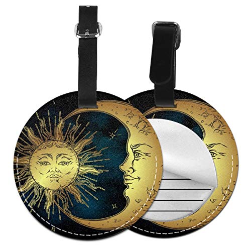 Golden Sun Moon and Stars - Juego de etiquetas para maleta de piel personalizada, accesorios de viaje, etiquetas redondas para equipaje Negro Negro 2 PC