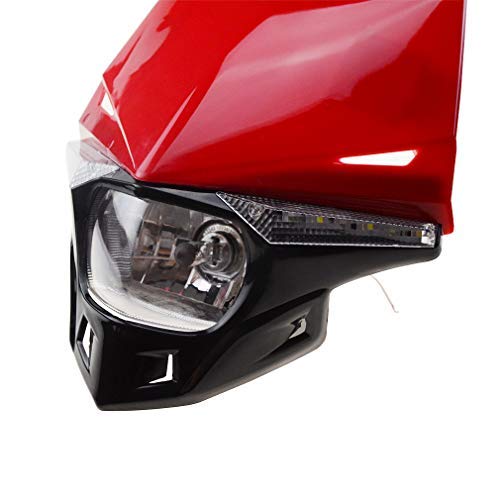 GOOFIT 12v 35w Faro Delantero Moto H4 LáMpara HalóGena De Luz Principal Led De Luz Lateral Universal Motocross Reemplazo Para Bicicleta Cafe Racer Atv Rojo