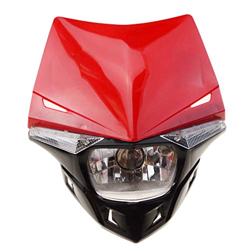 GOOFIT 12v 35w Faro Delantero Moto H4 LáMpara HalóGena De Luz Principal Led De Luz Lateral Universal Motocross Reemplazo Para Bicicleta Cafe Racer Atv Rojo