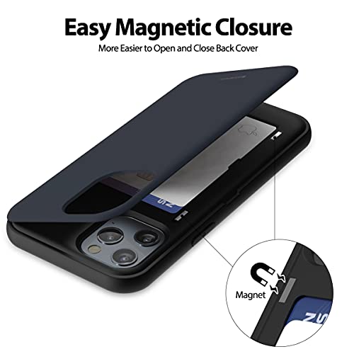 GOOSPERY Funda Tarjetero para iPhone 12 Pro Max 6.7"(2020) Cierre De Puerta Magnético Fácil, Protector Antigolpes de Doble Capa, Carcasa trasera resistente con espejo oculto (Azul/Navy) IP12PM-MDB-NVY
