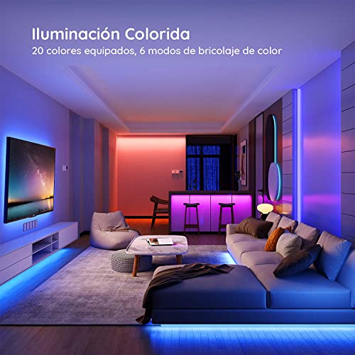 Govee Tira LED, Luces LED Habitación 5m con Control Remoto y Caja de Control, Tiras LED RGB Adhesivas 12V con 20 Colores y 6 Modos de Escena para Decoracion de Pared, Techo