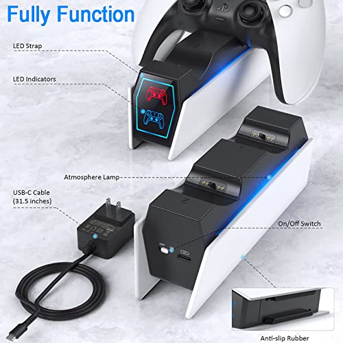 GQGQ Estación De Cargador De Doble Mando, Cargador para Mando PS5, Estación De Carga del Controlador Inalámbrico para Playstation 5 Joystick Juegos Cargador Enchufe EE. UU./ UE (Type : EU)