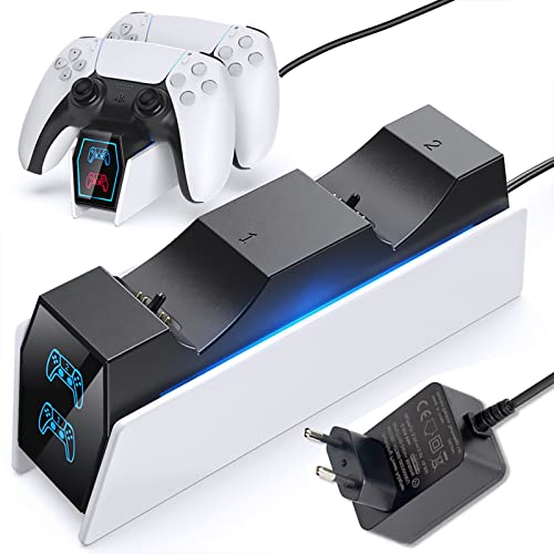 GQGQ Estación De Cargador De Doble Mando, Cargador para Mando PS5, Estación De Carga del Controlador Inalámbrico para Playstation 5 Joystick Juegos Cargador Enchufe EE. UU./ UE (Type : EU)