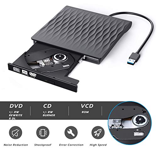 Grabadora CD/DVD Externa, DANGZW USB 3.0 Delgada Portátil Unidad de CD y DVD, Transferencia de Datos de Alta Velocidad Unidad Optica para PC de Escritorio Portátil/Linux/Mac OS/Windows 10/8/7/XP