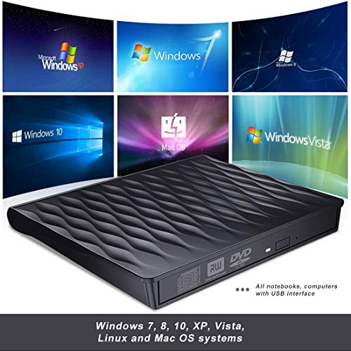 Grabadora CD/DVD Externa, DANGZW USB 3.0 Delgada Portátil Unidad de CD y DVD, Transferencia de Datos de Alta Velocidad Unidad Optica para PC de Escritorio Portátil/Linux/Mac OS/Windows 10/8/7/XP