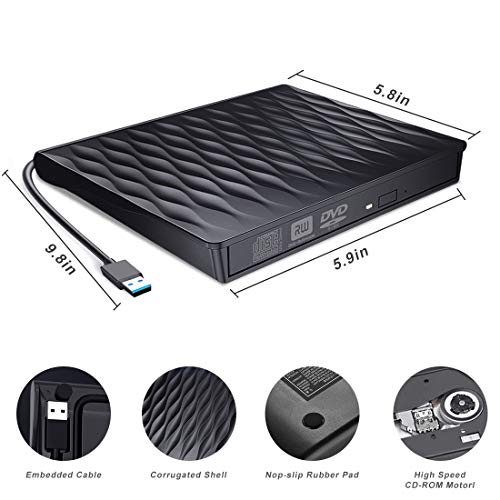 Grabadora CD/DVD Externa, DANGZW USB 3.0 Delgada Portátil Unidad de CD y DVD, Transferencia de Datos de Alta Velocidad Unidad Optica para PC de Escritorio Portátil/Linux/Mac OS/Windows 10/8/7/XP