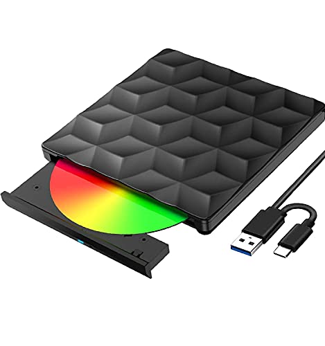 Grabadora DVD CD Externa USB 3.0 y Tipo C, Lector Unidades Externa Portátil Reproductor de Unidad de DVD Óptica Disquetera Externa DVD/CD-RW ROM para Mac OS, Windows, Linux, Laptop, Desktop, PC