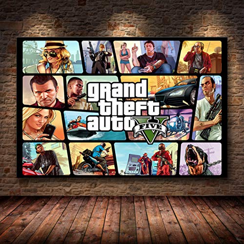 Grand Theft Auto V Game Poster GTA 5 Canvas Art Print Painting Wall Pictures para la habitación Decoración del hogar Decoración de la Pared Sin Marco 50x70cm (canvas-1296)