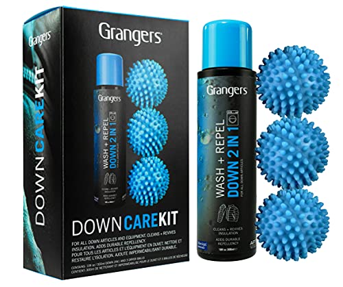 Grangers Kit de cuidado de plumón | Incluye lavado y repelente de plumón de 300 ml | X3 bolas secas | Perfecto para chaquetas | todo en 1 kit