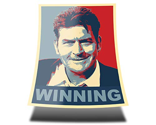 GREAT ART Cartel rojo y azul - Charlie Sheen Ganador - A1 - 84.1 x 59.4 cm - Retrato póster de pared dos hombres y medio rojo azul ilustración mural de pared ganador deco series de TV