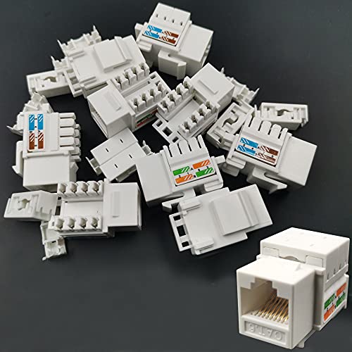 Greluma 10 Piezas Jack Keystone RJ45 CAT6 en Blanco y Soporte Perforado Keystone