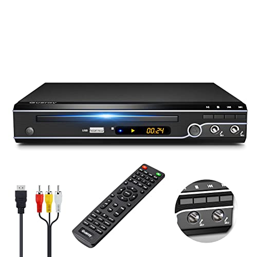 Gueray Reproductor DVD HDMI Compatible para Televisión Portátil Reproductor de DVD con resolución HD 1080P con Puerto USB y Puerto Mic Dual y Control Remoto (No es Compatible con BLU-Ray Disc)