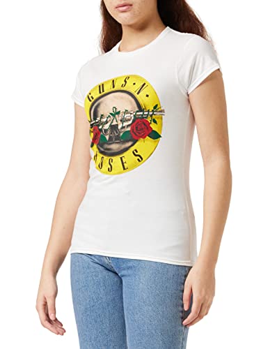 Guns & Roses Guns N' Roses Classic Bullet Logo Camiseta, Blanco, 42 para Mujer