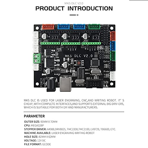 GUOJFEN MKS DLC V2.0 Placa controladora de Grabado láser CNC Placa de Control de Escudo GRBL CNC Compatible con máquina grabadora CNC Robot de Escritura