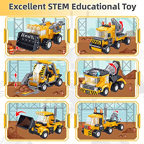 Gxi Juego de juguetes de construcción, 6 en 1 Bloques de Construcción de robot de bricolaje STEM 718 piezas de camiones de ingeniería para niños de 6 7 8 9 10 años