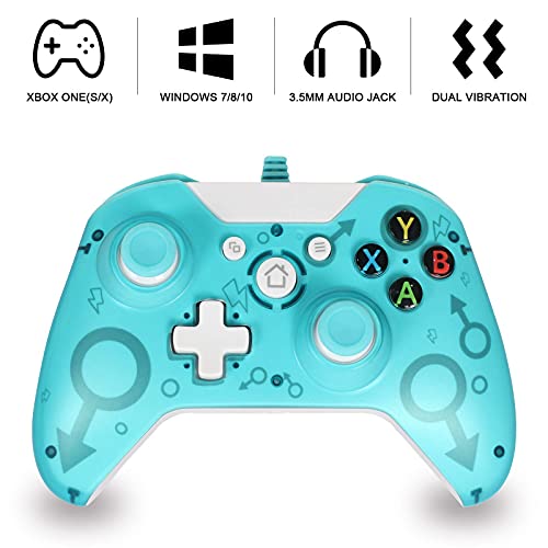 GZW-Shop Mando Xbox One, Xbox One S, One X, Xbox Series x Controlador cableado Compatible con Windows PC 7/8/10, Xbox One Controller Soporte y Controles de Audio (Green)