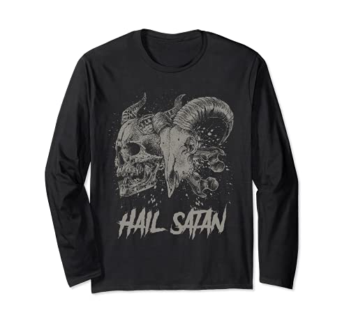 Hail Satanic Skulls Diablo Cabra Esqueleto Maldad Manga Larga
