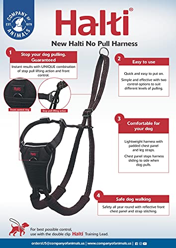 Halti No Pull Harness - Arnés sin tirones para perros medianos, Negro, Medium (34-50 cm)