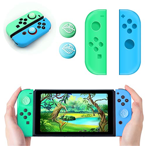 Haobuy Joy-con Caps and 2 Joystick Cover for Nintendo Switch, Joy con Controller Replacement with 2 Thumb Stick Grip Cap Leaf Crossing Switch, Silicone Joycon Pad Case +2 Analog Stick Cover