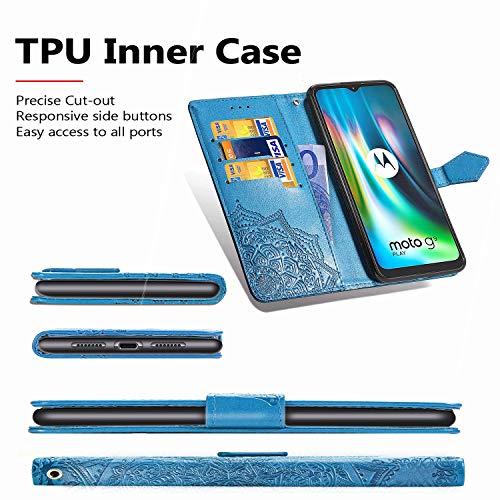 HAOTIAN Funda para Motorola Moto E7 Plus/Moto G9 Play Funda, Suave PU Cuero Flip Carcasa Case Cover, Cubierta Magnética en Relieve de la Mandala, Billetera con Soporte/Tapa Tarjetas. Verde