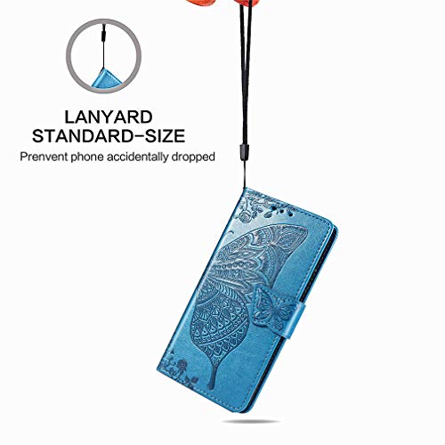 HAOTIAN Funda para Motorola Moto E7 Plus/Moto G9 Play Funda, Suave PU Cuero Flip Carcasa Case Cover, Cubierta Magnética en Relieve de la Mariposa, Billetera con Soporte/Tapa Tarjetas. Azul