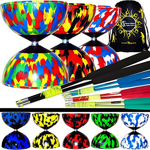 Harlequin Diabolo Pro - Varillas de fibra de diábolo, cordel diábolo y diabolos bolsa de transporte (negro/azul diábolo y fibra de palos a mano)