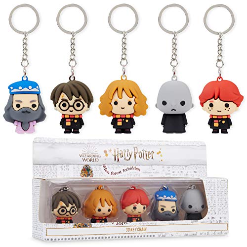 HARRY POTTER Llaveros Originales Chibi, Pack de 5 Figuras 3D Coleccionables, Merchandising Oficial Regalos Niños Niñas y Adolescentes
