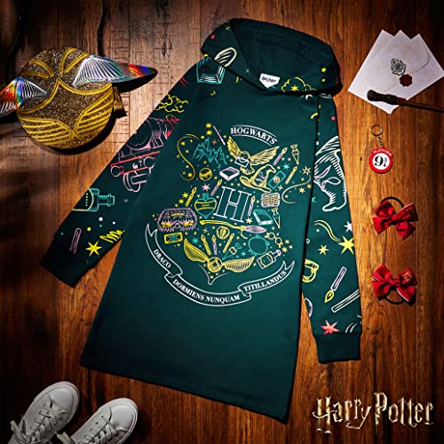HARRY POTTER Sudadera Niña, Vestidos Sudadera Algodon 100%, Sudaderas con Capucha, Merchandising Oficial Regalos para Niñas y Adolescentes Edad 5-14 Años (Verde Oscuro, 5-6 años)