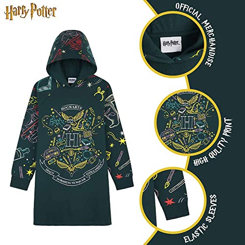 HARRY POTTER Sudadera Niña, Vestidos Sudadera Algodon 100%, Sudaderas con Capucha, Merchandising Oficial Regalos para Niñas y Adolescentes Edad 5-14 Años (Verde Oscuro, 5-6 años)
