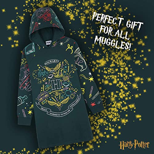 HARRY POTTER Sudadera Niña, Vestidos Sudadera Algodon 100%, Sudaderas con Capucha, Merchandising Oficial Regalos para Niñas y Adolescentes Edad 5-14 Años (Verde Oscuro, 5-6 años)