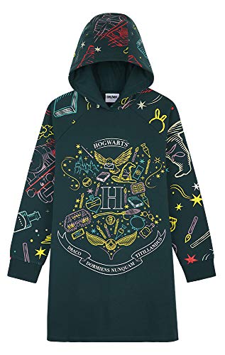 HARRY POTTER Sudadera Niña, Vestidos Sudadera Algodon 100%, Sudaderas con Capucha, Merchandising Oficial Regalos para Niñas y Adolescentes Edad 5-14 Años (Verde Oscuro, 5-6 años)