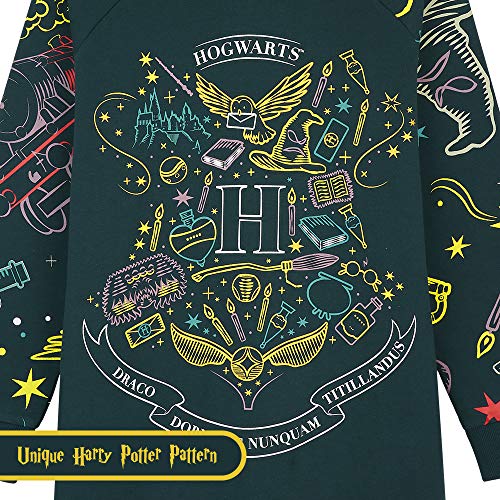HARRY POTTER Sudadera Niña, Vestidos Sudadera Algodon 100%, Sudaderas con Capucha, Merchandising Oficial Regalos para Niñas y Adolescentes Edad 5-14 Años (Verde Oscuro, 5-6 años)