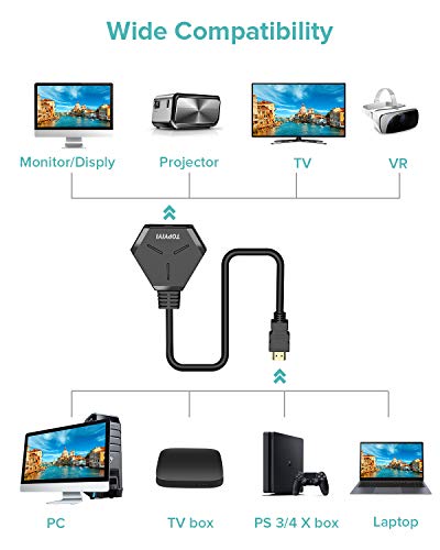HDMI Splitter 4K TOPYIYI Duplicador HDMI 1x2,Splitter HDMI 1 Entrada y 2 Salidas Soporta 4K, 3D, UHD, 1080P, HDCP para Xbox, PS4, PS3, BLU-Ray Player, HDTV, DVD, DVR y Apple TV
