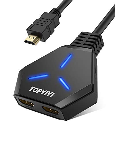 HDMI Splitter 4K TOPYIYI Duplicador HDMI 1x2,Splitter HDMI 1 Entrada y 2 Salidas Soporta 4K, 3D, UHD, 1080P, HDCP para Xbox, PS4, PS3, BLU-Ray Player, HDTV, DVD, DVR y Apple TV