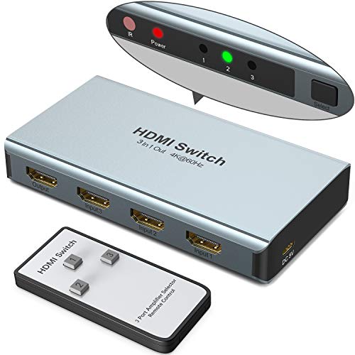 HDMI Switch 4K 60hz HDCP 2.2, Wenter Adaptador HDMI 3 Entradas 1 Salida Duplicador Conmutador con Control Remoto para PS5, PS4, PC, Xbox, AppleTV
