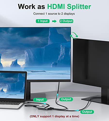 HDMI Switch HDMI Splitter 4K@60Hz, GANA Duplicador HDMI Bidireccional 2 Entradas 1 Salida o 1 In 2 out Alluminio Conmutador HDMI Soporta HD 4K 3D 1080P para TV/Blu-ray/Firestick/Xbox/PS3/4/5-Plata