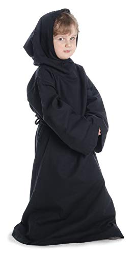 HEMAD Bata de monjes medieval para niños - algodón - Negro S/M