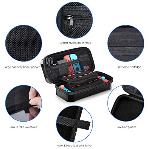 HEYSTOP 11 en 1 Funda Compatible con Nintendo Switch, Estuche portátil Incluye 2 Grips para Nintendo Switch, PlayStand Ajustable, Protector de Pantalla con 6 Tapas de Agarre para Pulgar