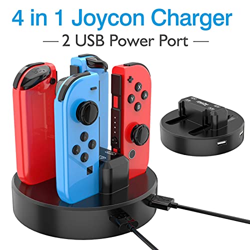 HEYSTOP 24 in 1 Accesorios Compatible con Nintendo Switch, Funda para Nintendo Switch, Carcasa TPU, Grip Mandos, Protector Pantalla, Soporte Regulable, Cable USB, Base Cargador, Funda Comfort Grip