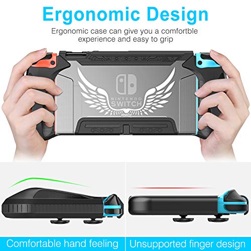 HEYSTOP Carcasa Compatible con Nintendo Switch, Funda Nintendo Switch con Protectora TPU Grip Funda de Agarre Compatible con la Consola de Pantalla para Switch Console con 6 Agarres para el Pulgar