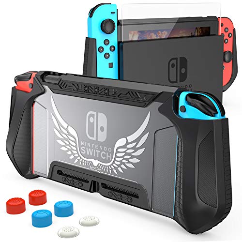 HEYSTOP Carcasa Compatible con Nintendo Switch, Funda Nintendo Switch con Protectora TPU Grip Funda de Agarre Compatible con la Consola de Pantalla para Switch Console con 6 Agarres para el Pulgar