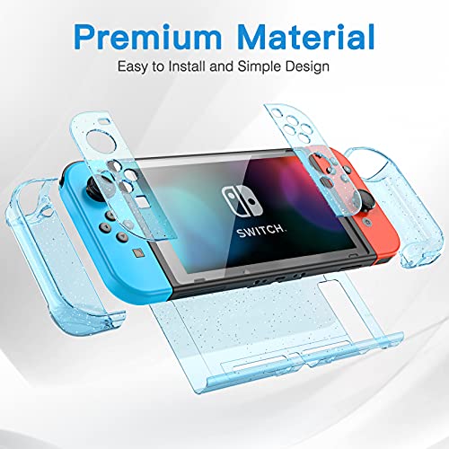 HEYSTOP Carcasa Nintendo Switch, Funda Nintendo Switch con Protector de Pantalla para Nintendo Switch Console y Joy Cons con 4 Agarres para el Pulgar, Nueva Actualización 2021 Blue Glitter Edition