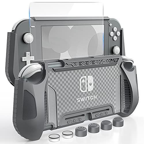 HEYSTOP Carcasa para Nintendo Switch Lite, Funda para Nintendo Switch Lite con Protector de Pantalla para Nintendo Switch Lite Console y Grips con Agarres para el Pulgar - Gris