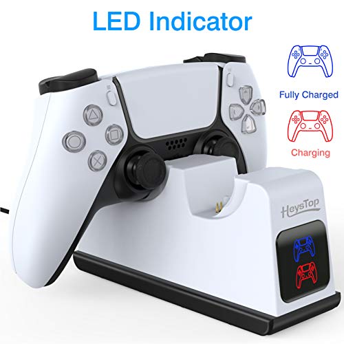 HEYSTOP Cargador para Mando PS5, Soporte Mando PS5 Estación de Carga Rápida Double USB con LED Indicador, Estación de Carga para Sony Playstation 5 Compatible con Mandos Playstation 5 DualSense