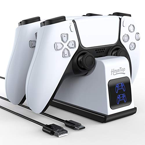 HEYSTOP Cargador para Mando PS5, Soporte Mando PS5 Estación de Carga Rápida Double USB con LED Indicador, Estación de Carga para Sony Playstation 5 Compatible con Mandos Playstation 5 DualSense