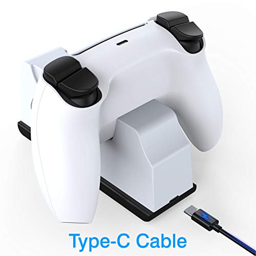 HEYSTOP Cargador para Mando PS5, Soporte Mando PS5 Estación de Carga Rápida Double USB con LED Indicador, Estación de Carga para Sony Playstation 5 Compatible con Mandos Playstation 5 DualSense