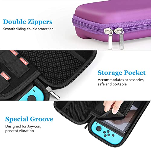 HEYSTOP Funda Compatible con Nintendo Switch, Funda de Viaje para Switch con Más Espacio de Almacenamiento para 8 Juegos, Funda Compatible con Nintendo Switch Console & Accesorios (Púrpura)