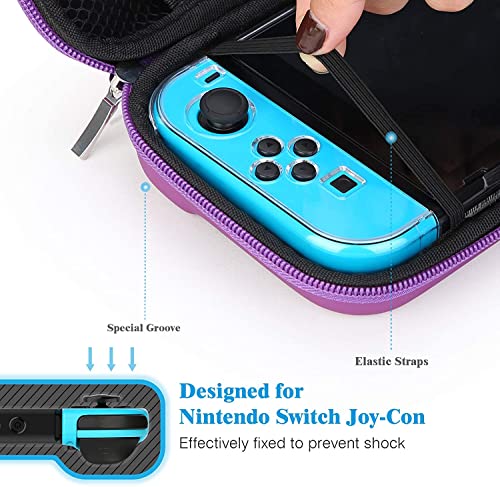 HEYSTOP Funda Compatible con Nintendo Switch, Funda de Viaje para Switch con Más Espacio de Almacenamiento para 8 Juegos, Funda Compatible con Nintendo Switch Console & Accesorios (Púrpura)