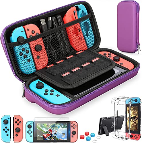 HEYSTOP Funda Compatible con Nintendo Switch, Funda de Viaje para Switch con Más Espacio de Almacenamiento para 8 Juegos, Funda Compatible con Nintendo Switch Console & Accesorios (Púrpura)