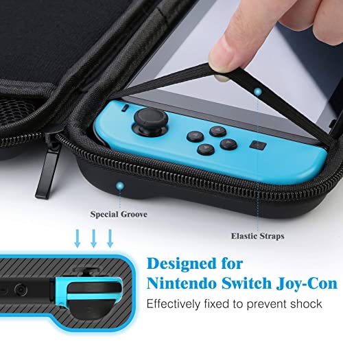 HEYSTOP Funda Compatible con Nintendo Switch y Switch OLED, Funda de Viaje para Nintendo Switch con Más Espacio de Almacenamiento para 8 Juegos, Funda para Nintendo Switch Console & Accesorios (Negro)